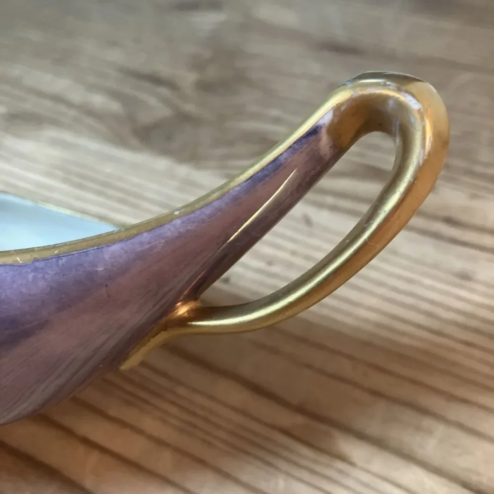 Antique Limoges France Gold Rim Pearlized Purple Vanity Dish Bowl Luster Wear